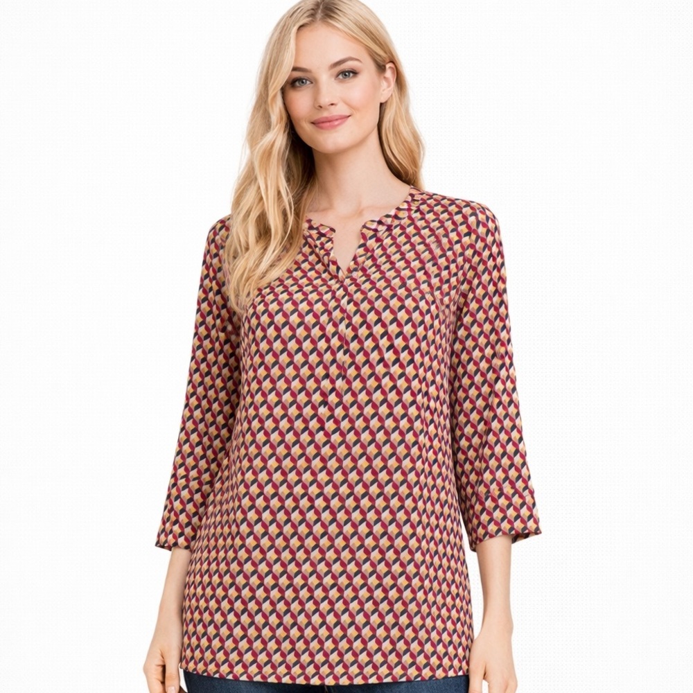 Express High Low Geometric Multicolor 3/4 Sleeve Blouse, Size Small